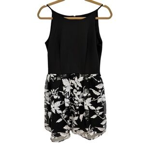 Just Taylor Black White Embroidered Sheer Lined Skirt Sleeveless Dress Size 8